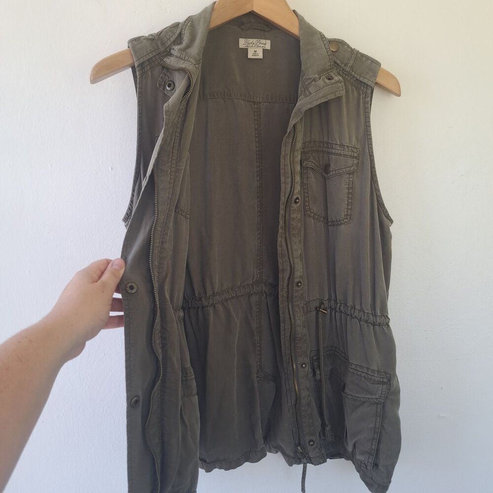 Lucky Brand Medium Olive Green Utility Military Vest Womens Zip Up Jacket Top - Picture 6 of 11